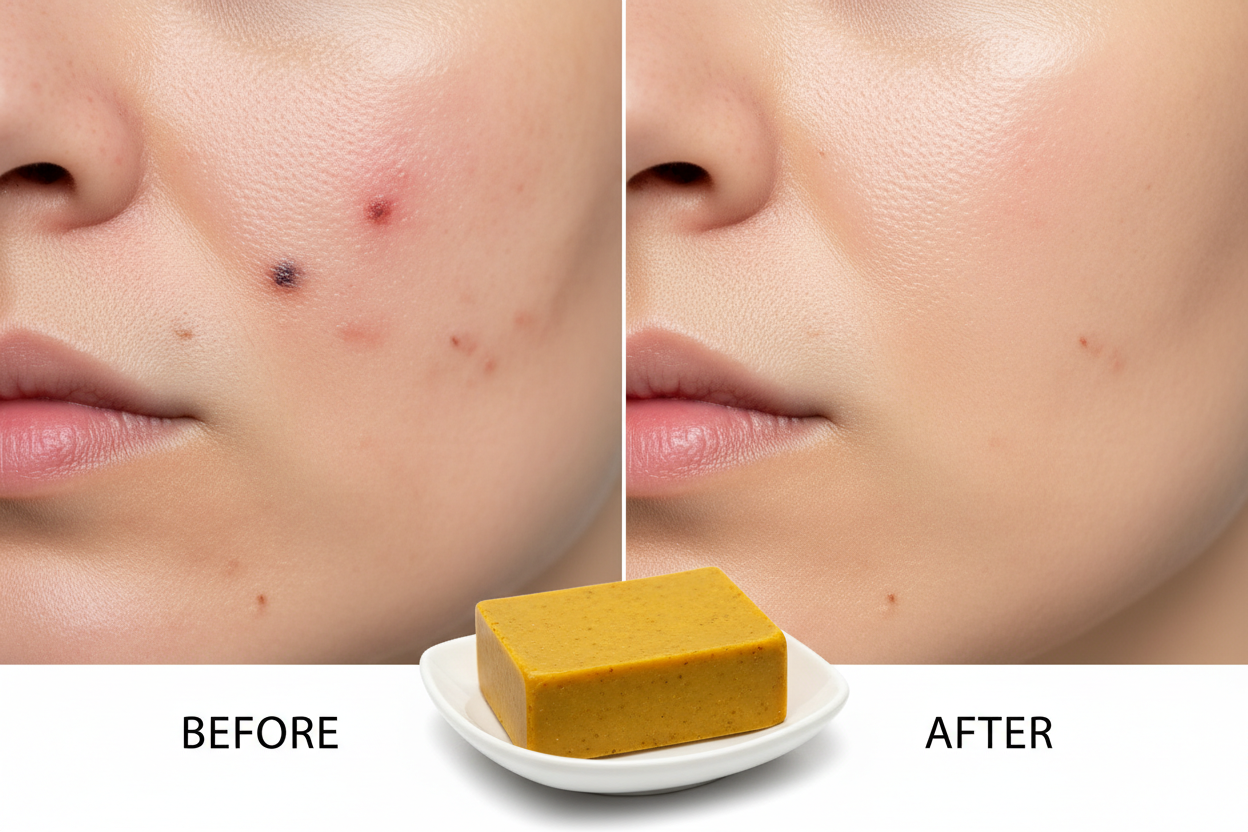 Transformation peau avec imperfections vers peau parfaite